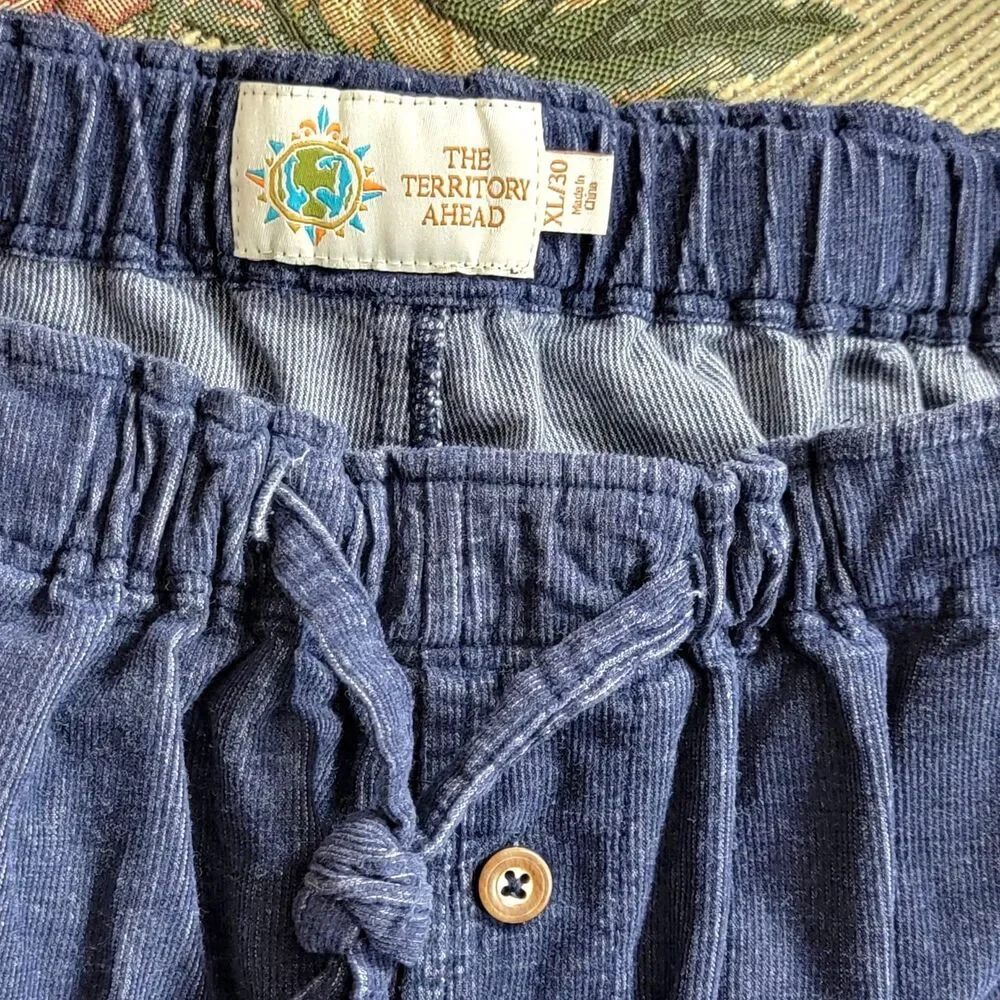 The Territory Ahead Corduroy Pants Mens XL Blue Elastic Waist Pull-On Drawstring